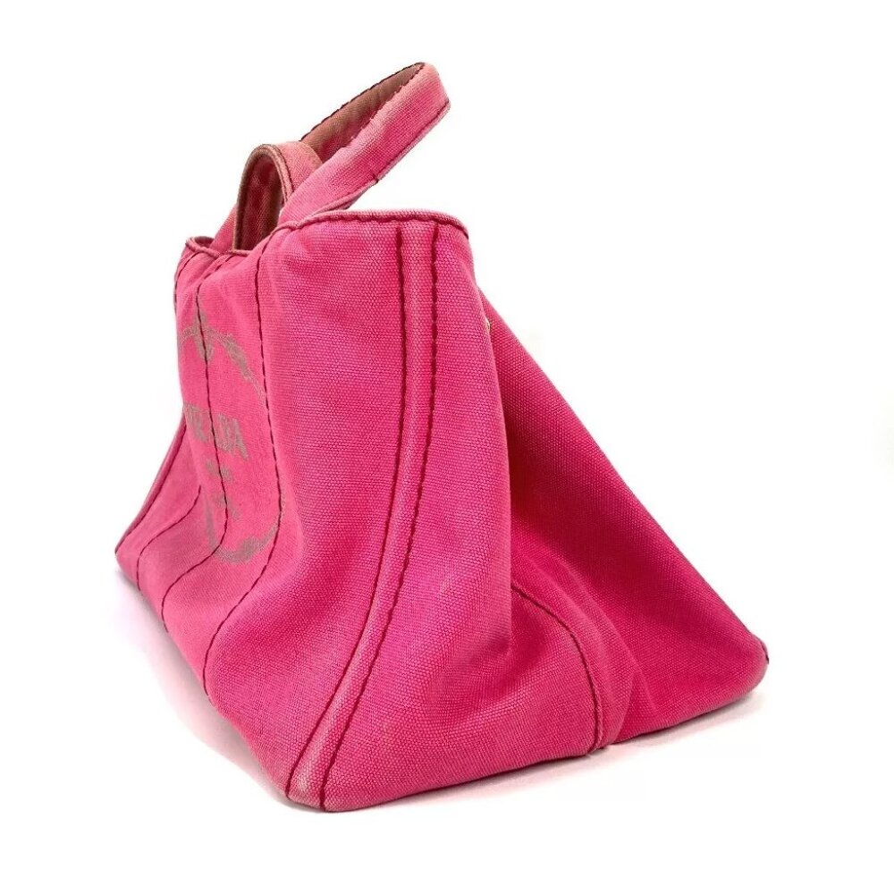 PRADA Canapa logo M Bag Hand Bag Tote Bag Canvas pink - Picture 3 of 16